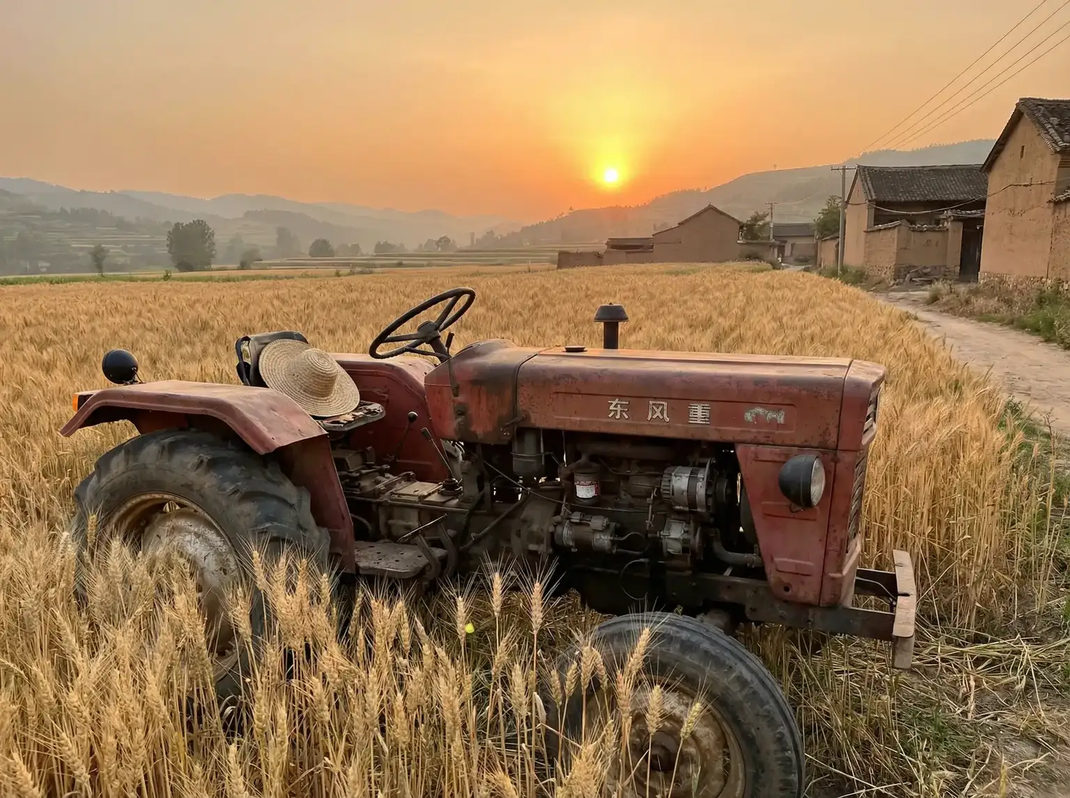 夕阳下的老式拖拉机停在麦田边 - 18av千部免费影片 田间记忆